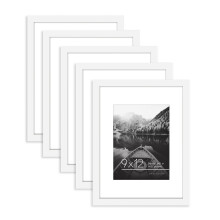 Americanflat 9x12 Picture Frame with Polished Plexiglass - Set of 5 - Use as 6x8 Frame with Mat or 8x12 Frame Without Mat - Galleria Collection -