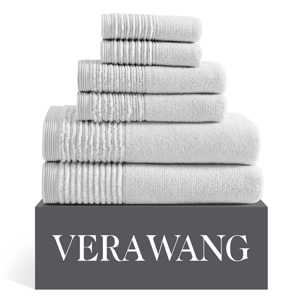 Vera Wang - Bath Towels Set  Luxury Cotton Bathroom Decor  Highly Absorbent & Medium Weight (Sculpted Pleat Grey  6 Piece)