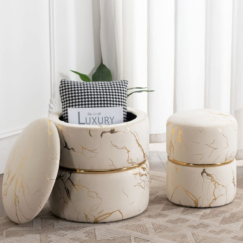 Furnimart Bronzing Velvet Upholstered Round Storage Footstool Ottoman 15.25"""" W with 16"""" Height Pack of 2-image-OPC-PFR7FRJ-NEW