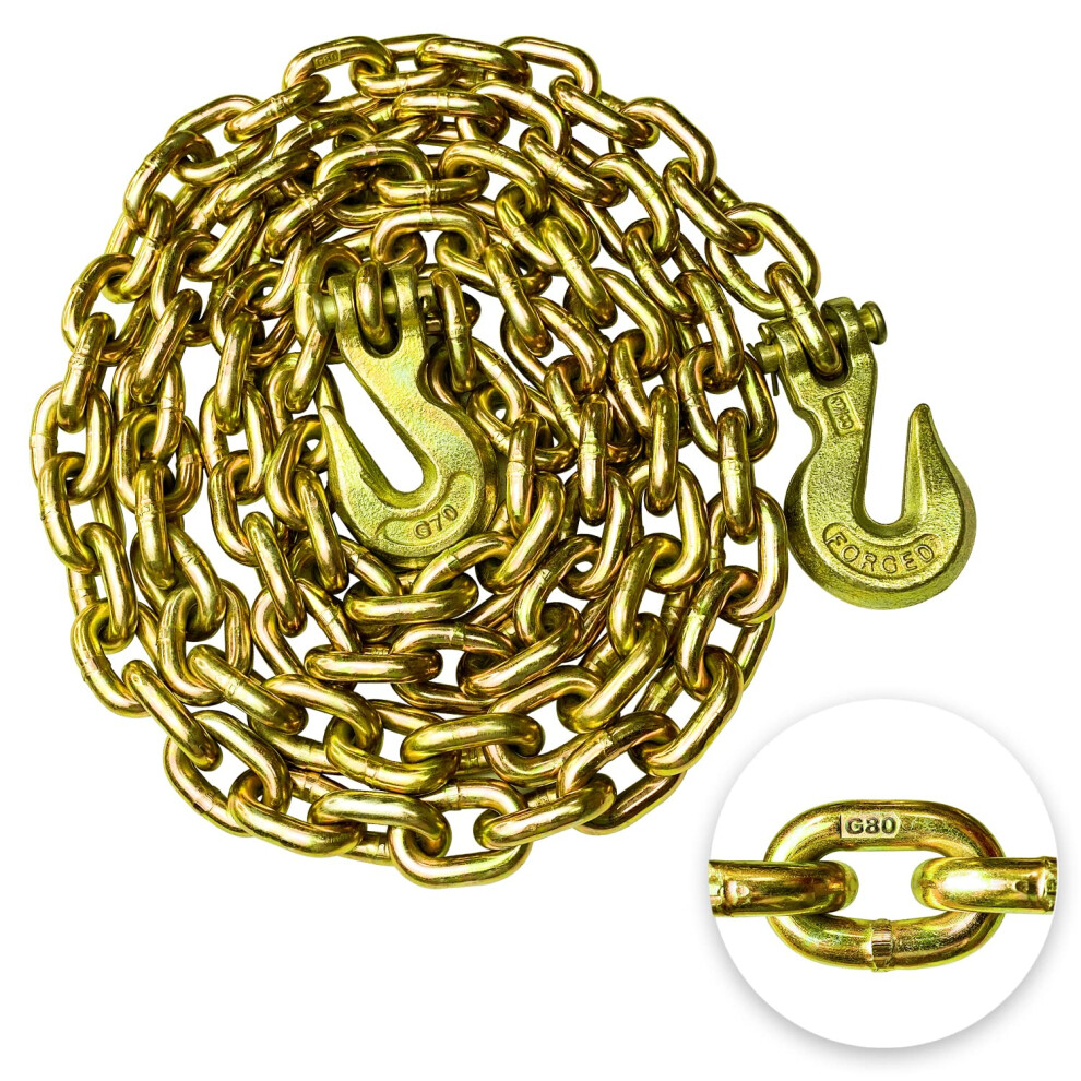 Yatointo G80 Transport Binder Chain 3/8 Inch X 10 Foot Safety/Binder Chain With Clevis Grab Hooks 7 100 Lbs Safe Working Load Logging Chain For Transp 790504335950