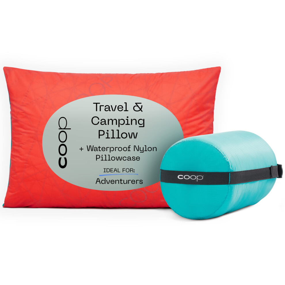 Oreiller de voyage ajustable Coop Home Goods - Ensemble comprenant un oreiller de camping et une taie d'oreiller rouge avec housse de rangement compre