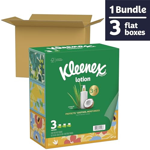 Kleenex Kleenex Λοσιόν Προσωπικά Χαρτιά με Έλαιο Καρύδας, 3 Κουτιά, 120 Χαρτιά το Κουτί, 3-Πλά 1