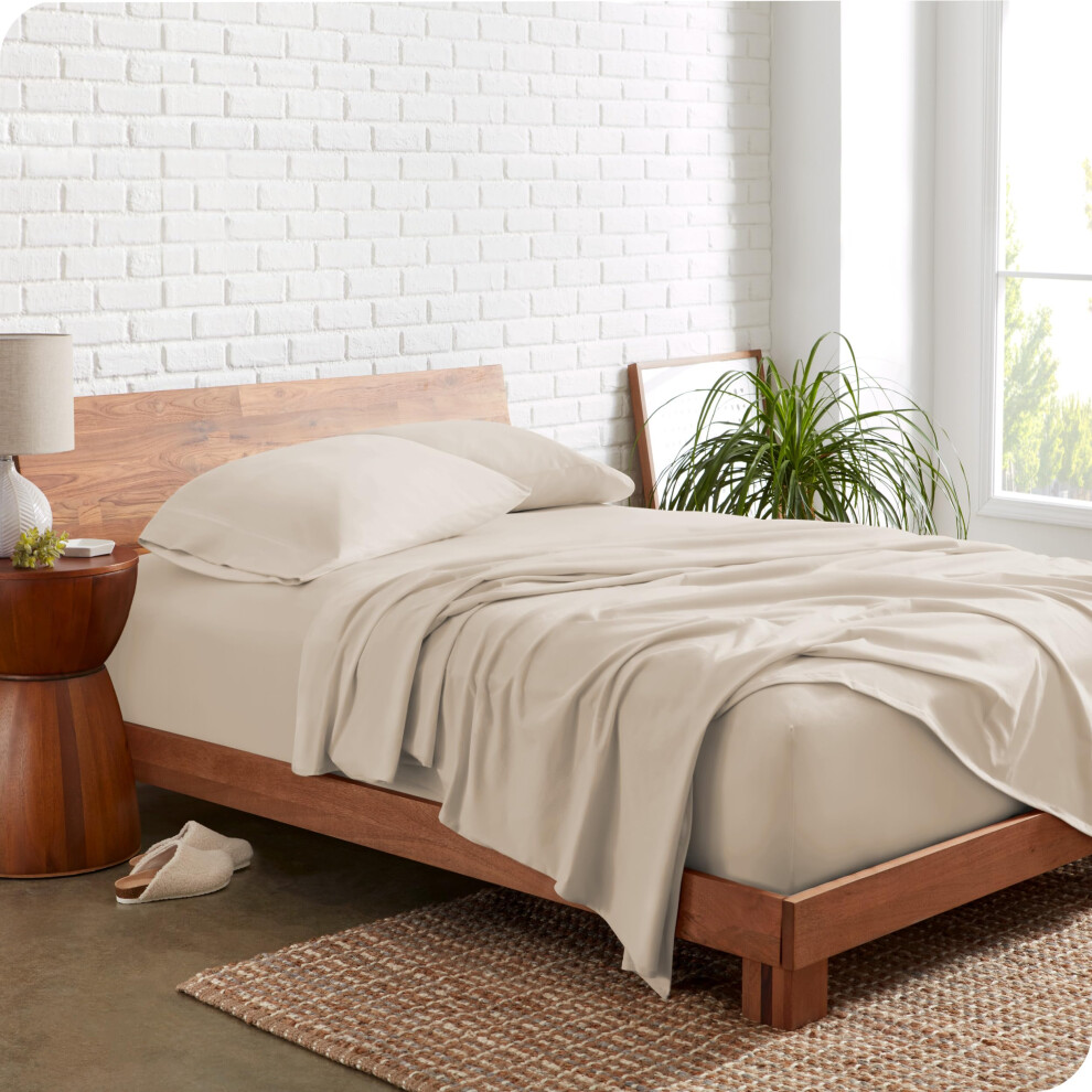 Parure de lit Bare Home en jersey 100 % coton biologique ultra doux     Parure de lit et taies d'oreiller     Draps     poche profonde (Queen Sand)