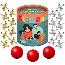 KlayBear Jacks Spel med Boll, Retro Jax Spel för Barn och Vuxna, Klassiska Brädspel med 18 Metall Jacks & 3 Röda Gummi Bollar