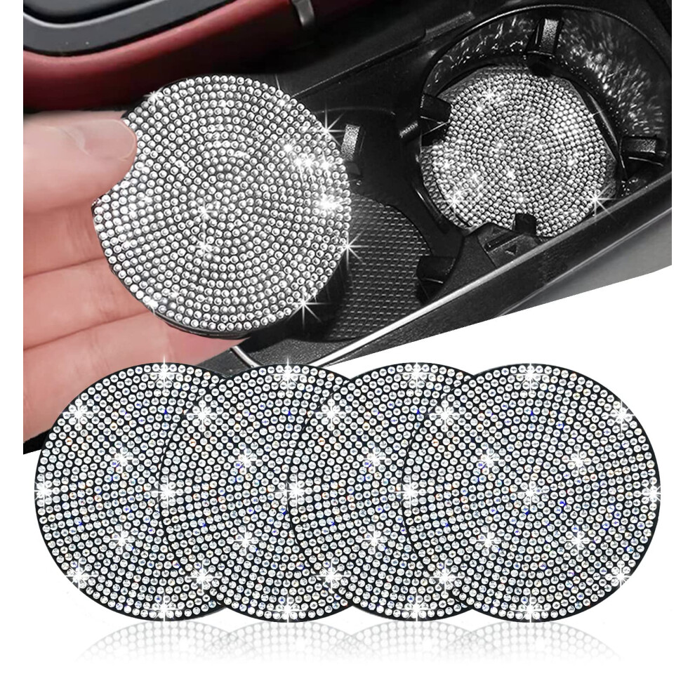 4Pcs Bling Car Coaster Universal Bling Car Interior Accessories For Women 2.75 Inch Silicone Anti-Slip Shockproof Fashion Vehicle Automotive Cup Hol 768497270695