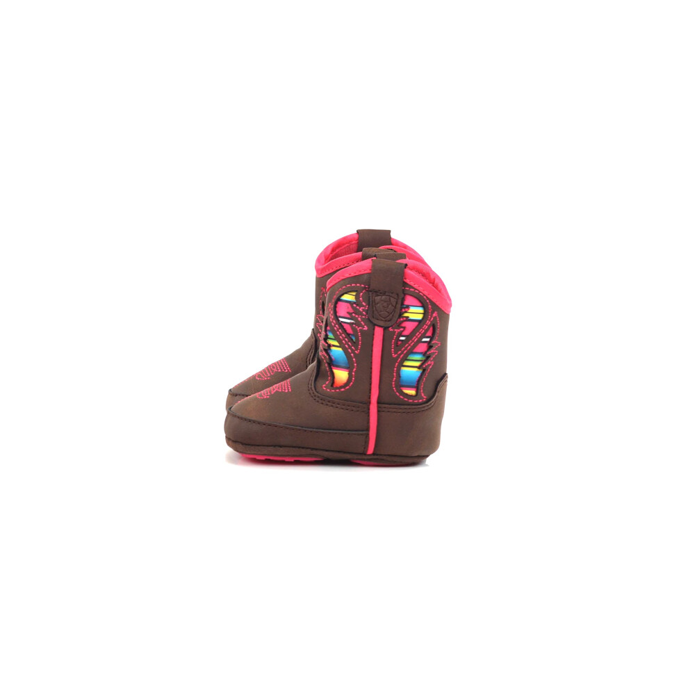 ARIAT Lil' Stompers Girl's Flora Infant Boots, Pierced Overlay with Serape Underlay, Pink/Brown, Size 00
