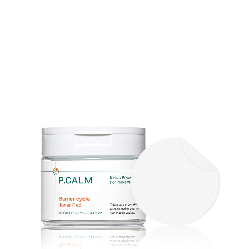 P.calm Barrier Cycle Toner Pad 60 Pads | Korean Skincare Daily Toner Pads For Calming Hydrating Soothing Sebum Care For Sensitive Skin | Vegan Cruelty