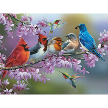 Bits and Pieces - 1000 Piece Jigsaw Puzzle for Adults - Birds On A Flowering Branch - Flowers Bloom Branch Hummingbirds Spring Tree Animal Cardin