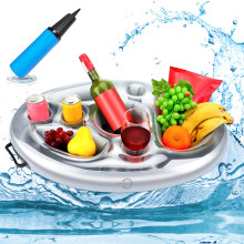 Inflatable Floating Drink Holder for Pool - Tray Table Has Cup & Beverage Can Holders with Snack Bowl Durable PVC 28x20