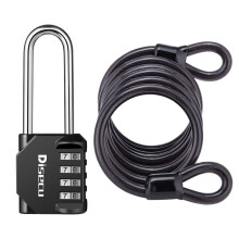 Disecu 4 Digit Combination Lock 2.5 Inch Long Shackle Outdoor Waterproof Padlock with Heavy Duty Steel Cable for Bike Gate Fence (Black Pack of 1