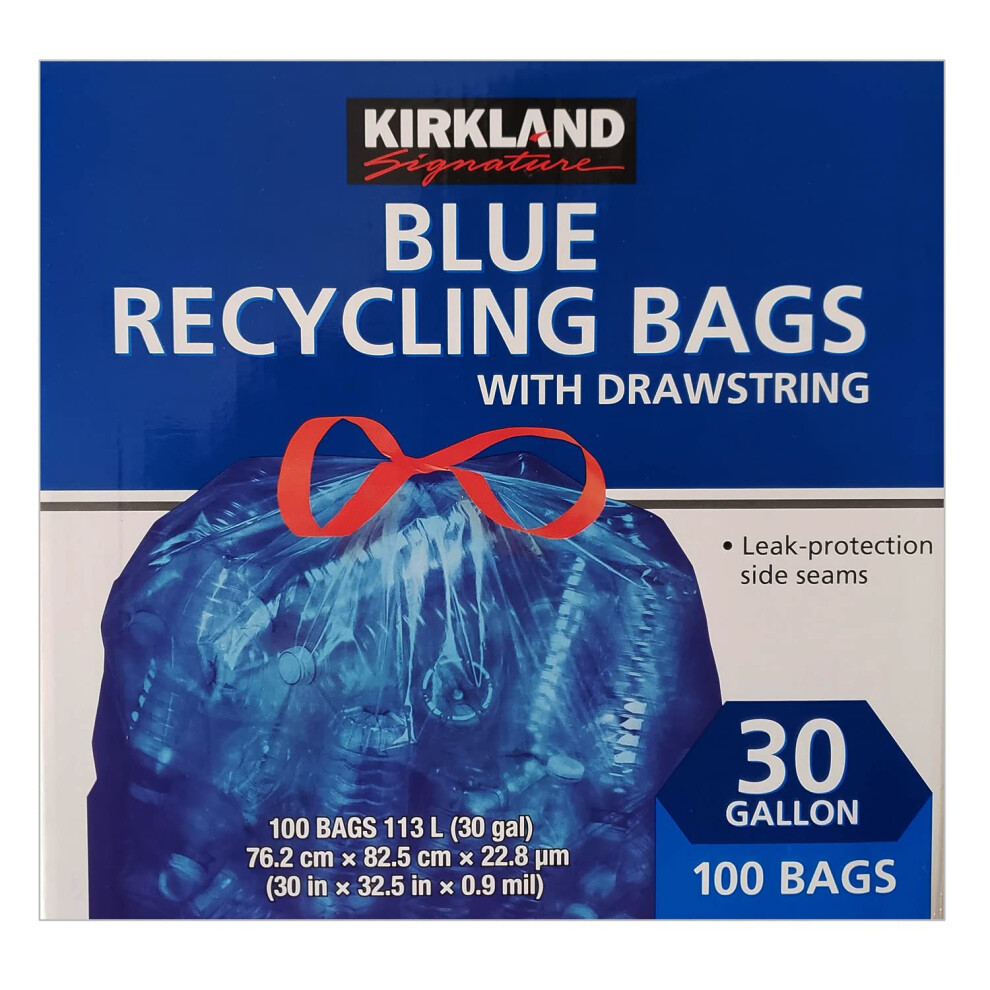 Kirkland Signature - Transparent Blue Recycling Bags - 30 x 32.5 inches  100 Count