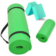 Fitvids Universele 1/2-inch extra dikke hoge dichtheid anti-scheur yogamat en kniebeschermer met draagriem en yogablokken groen