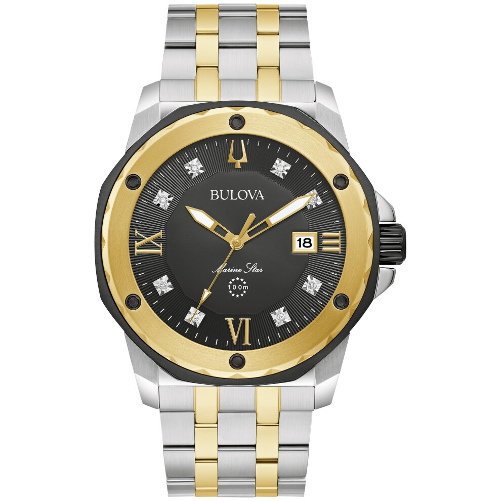 Bulova Men's Marine Star 'Series A' Two-Tone Stainless Steel Watch  Black Dial  3 Hand Model: 98D175