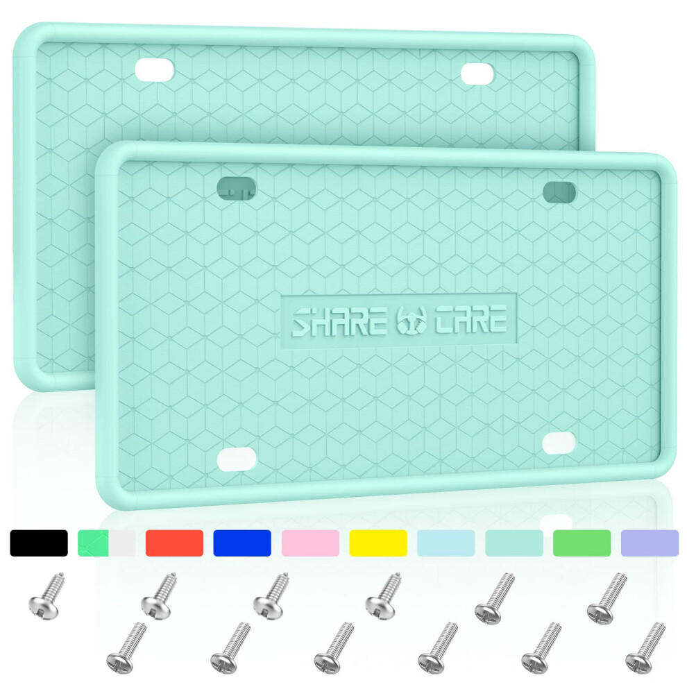Qiqamole 2 Pack Silicone Frame Front Back License Plate Cover/ Bracket Holder Rust-Proof Rattle-Proof Weather-Proof For Us Ca Standard Cars ( Light 772467361153