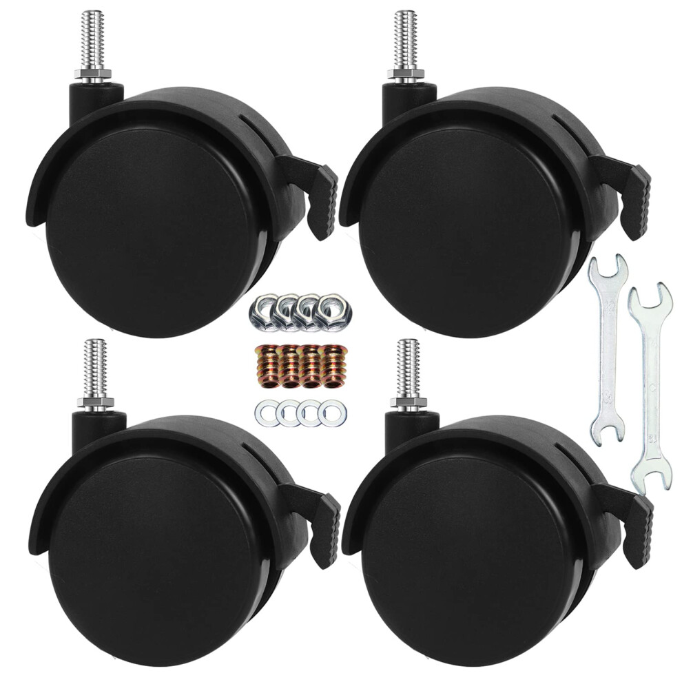 2"""" Stem Casters Replacement Casters Threaded Swivel Furniture Caster Wheels With Brakes 100Lbs (M6-1.0X15mm-Black) 774388079537