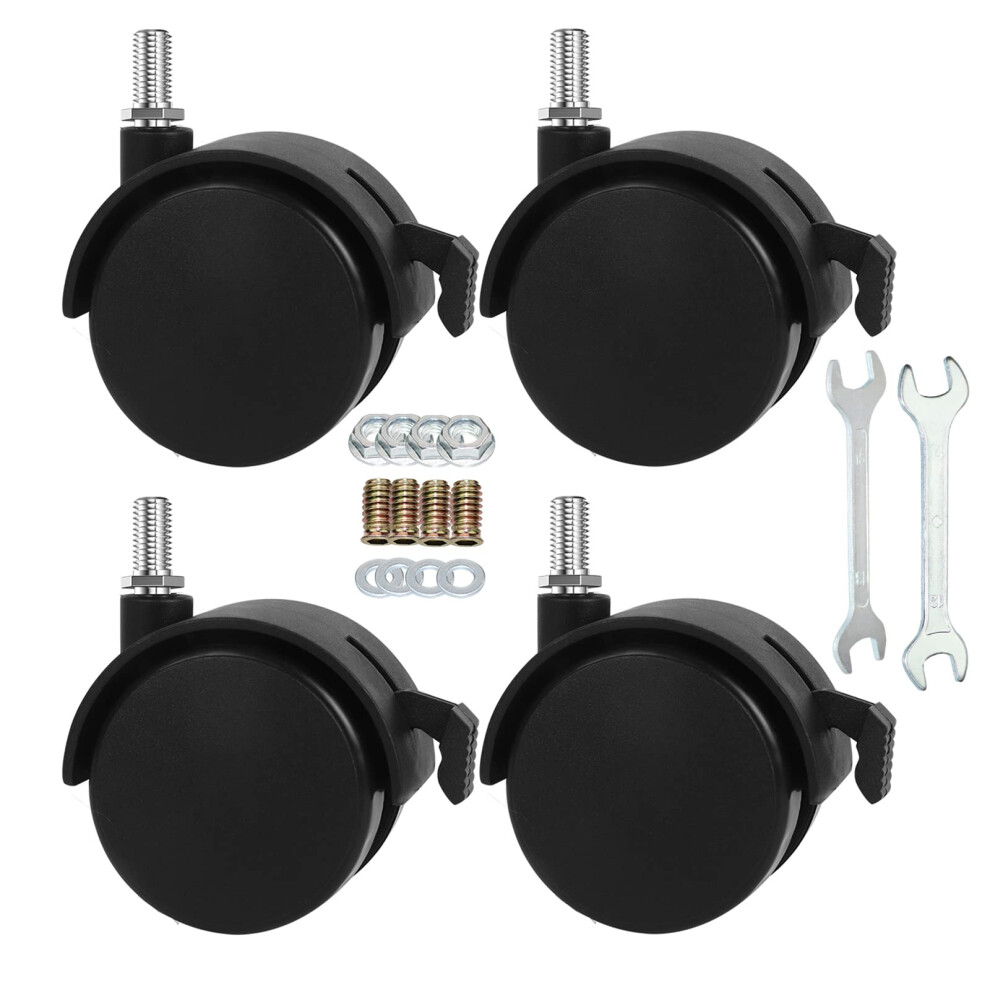 2"""" Stem Casters Replacement Casters Threaded Swivel Furniture Caster Wheels With Brakes 100Lbs (M8-1.25X15mm-Black) 774388079513
