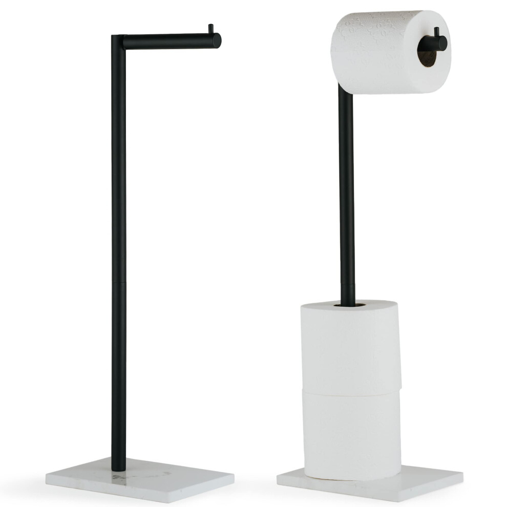 Porte-papier toilette autoportant MARMOLUX ACC noir mat, base et rangement en marbre blanc - Organiseur de papier toilette pour 4 rouleaux g   ants