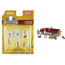 Conjunto de Diecast de 6 pe   as de estilo ocidental (4 estatuetas e 2 acess   rios) para modelos de escala de 1/64 por American Diorama 76485