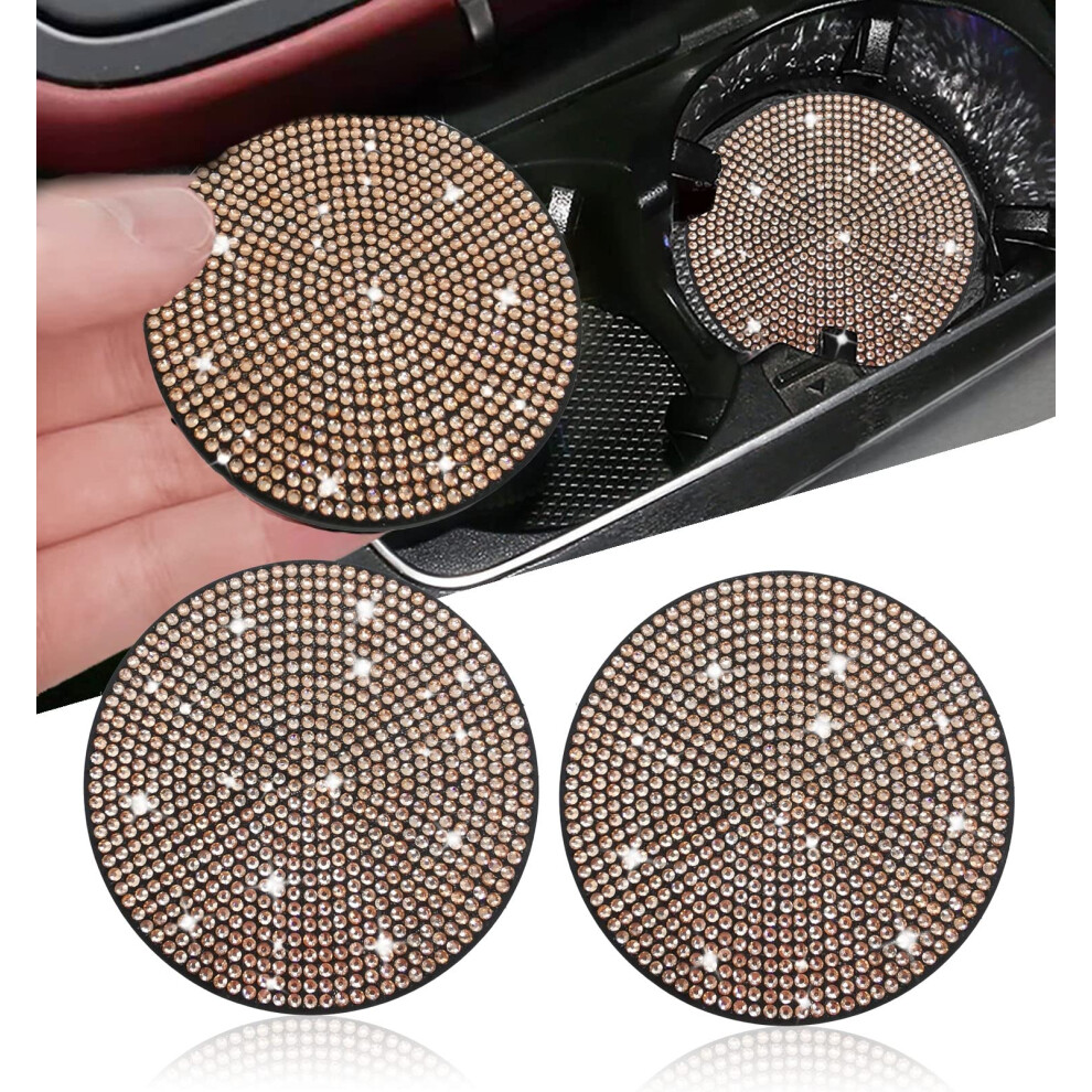 2Pcs Bling Car Cup Holder Coaster 2.75 Inch Anti-Slip Shockproof Universal Fashion Vehicle Car Coasters Insert Bling Rhinestone Auto Automotive Inter 768497271142