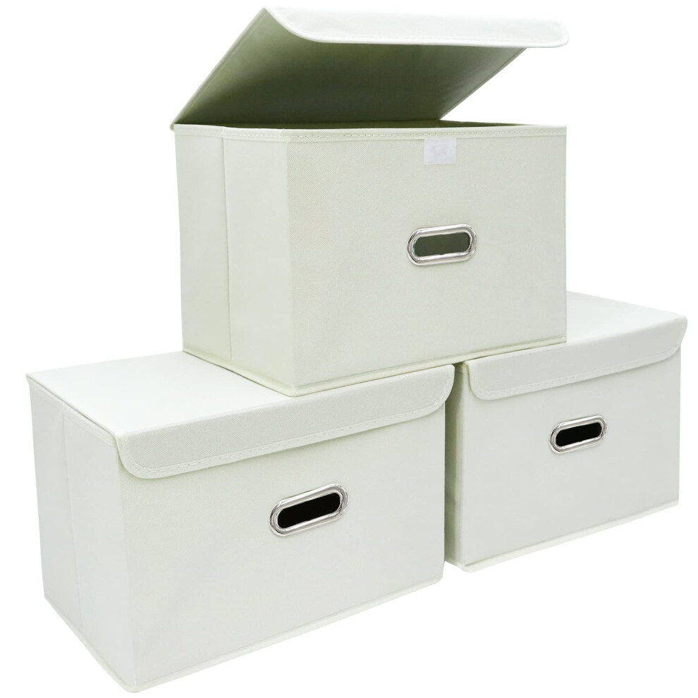 Storeone Aufbewahrungswurfel Aus Stoff, Faltbarer Organizer-Behalter, Zusammenklappbarer Korb Mit Deckel Und Metallgriffen Fur Zuhause, Schlafzim-image