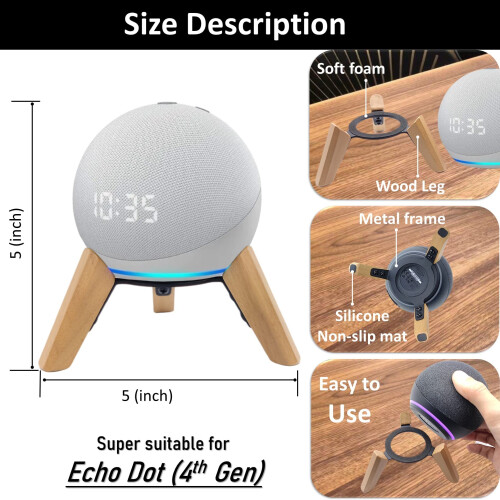 Πραγματική Ξύλινη Βάση για Echo Dot(4ης, 5ης γενιάς), Συμβατή με Smart Speaker 1