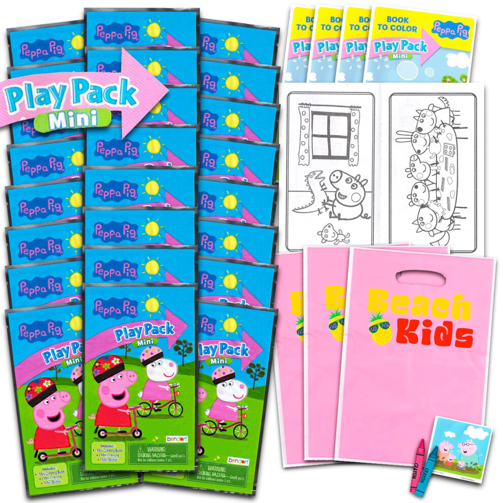 Peppa Pig Store Mini Party Favors Set For Kids - Bundle With 24 Mini Grab N Go Play Packs With Coloring Pages Stickers And More (Peppa Pig