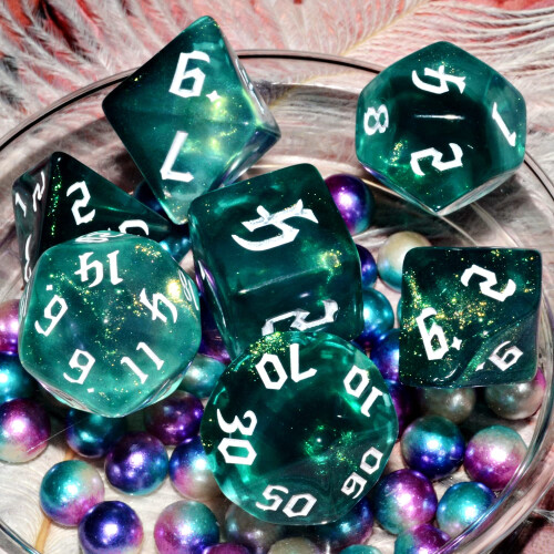 Galaxy ternings?t| M?rkegr?n Mix Cyan Crystal DND Ternings?t til br?tspil 1