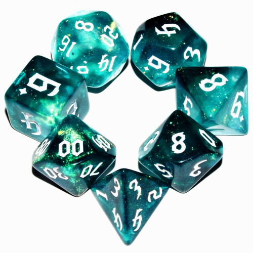 Galaxy ternings?t| M?rkegr?n Mix Cyan Crystal DND Ternings?t til br?tspil