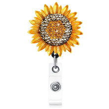 Ascrafter Gouden Zonnebloem Bling Intrekbare badgehouder met riemclip ID Badge Reel Clip op kaarthouders