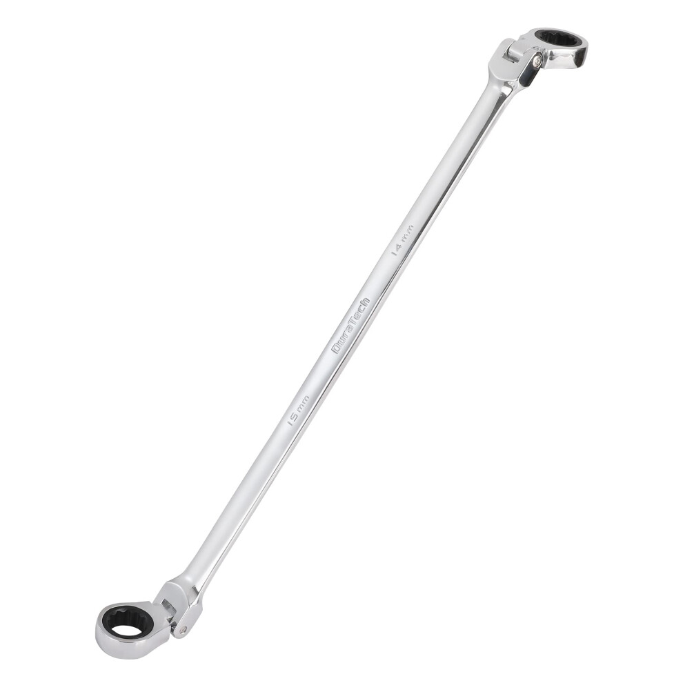 Duratech 14 * 15Mm Extra Long Flex-Head Ratcheting Wrench Metric Cr-V Steel 820909692089