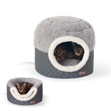 K&H Pet Products Thermo-Pet Nest Lit chauffant pour chats et chatons d'int   rieur 2 en 1 Niche chauffante et c   lin pour chats Gris Petit 18 x 15 p
