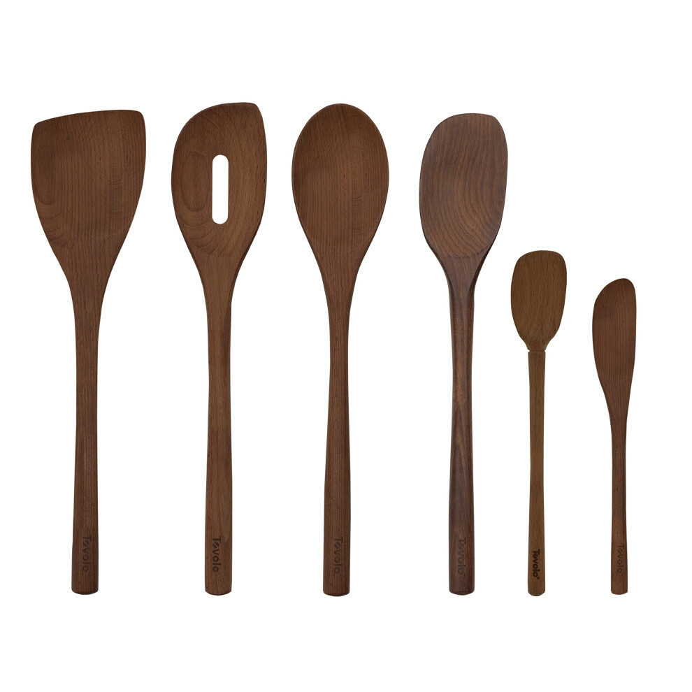 Tovolo Red Beechwood Utensil Set of 6 for Meal Prep Cooking Baking and More