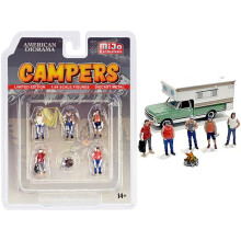 Conjunto de 6 peças em metal fundido "Campers" (5 Figuras e 1 Acessório) para modelos 1/64
