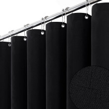 BTTN Black Fabric Shower Cortina - Lenjerie texturata cu textura cu o crlig de du? de du? set cu 12 crlige din plastic rezistent la rugina la s