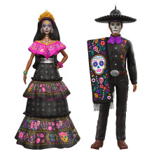Adorno navide   o de pl   stico Hallmark Keepsake 2022 Barbie y Ken D   a de los Muertos, juego de 2