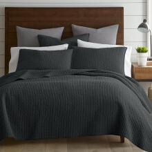 Levtex Home - Set pilota cu punct n cruce - 100% bumbac - Pilota completa/Queen (88x92in.) + 2 cuverturi standard (26x20in.) - Pilota carbune cu