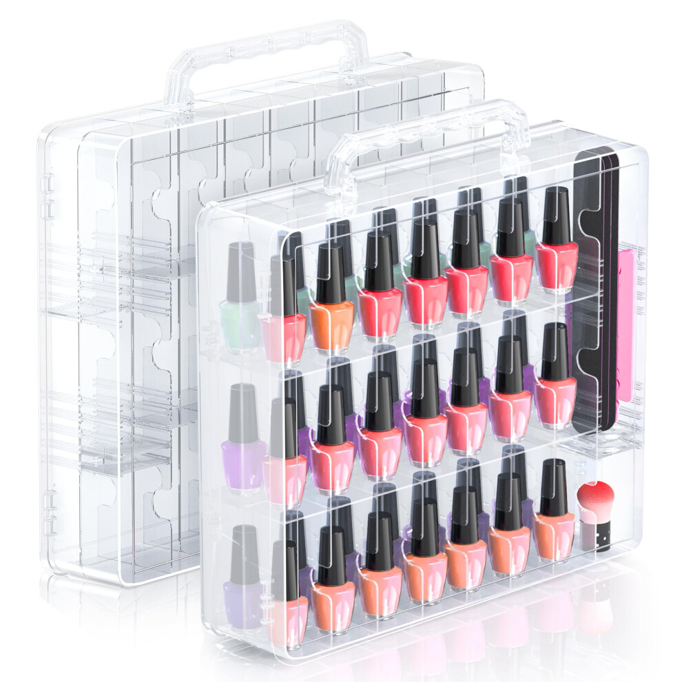 Beloving 2Pcs Nail Polish Organizer Portable 48 Bottles Clear Nail Polish Holder With Adjustable Divider Gel Nail Polish Storage Double Side Nail Po