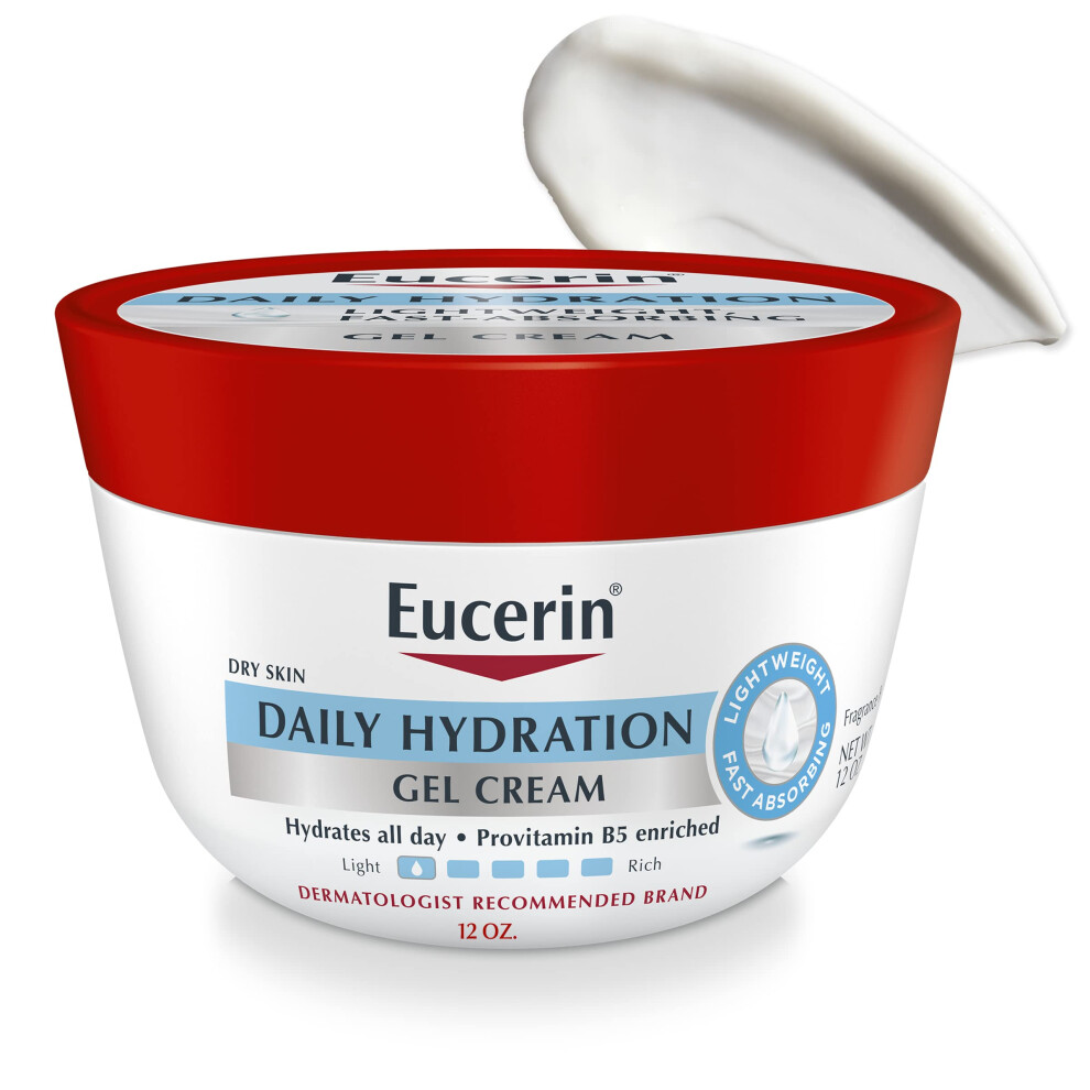Eucerin Daily Hydration Gel Cream  Fragrance Free Body Moisturizer for Dry Skin  Enriched With Provitamin B5 and Sunflower Oil  12 Oz Jar