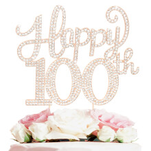 Decorações para 100º Aniversário, Topper de Bolo com Strass Dourados - Celebre 100 Anos de Festa de Aniversário.