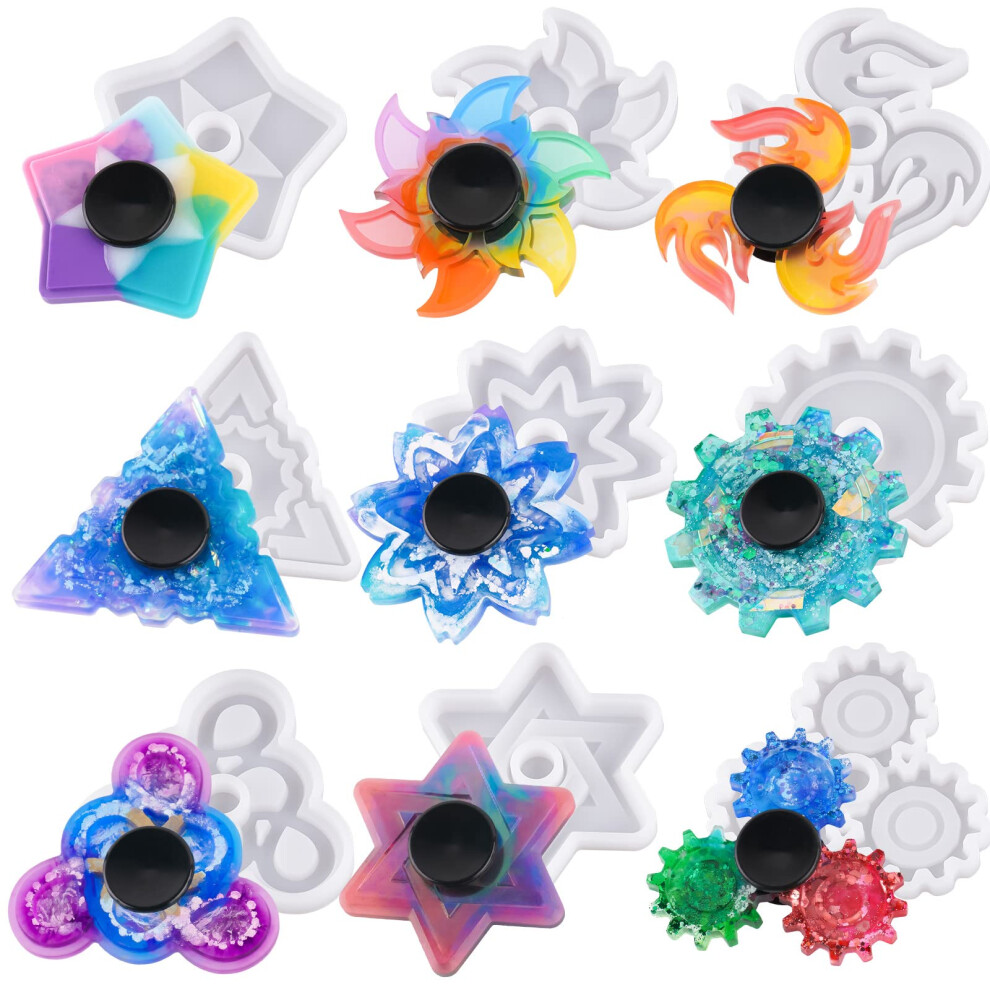 Niart Fidget Finger Spinner, Diy-Epoxidharz-Guss-Silikonform-Set, 9 Formen Mit 10 Lagern, Set Zum Stressabbau, Hand-Fidget-Spielzeug, Geschenke F-image
