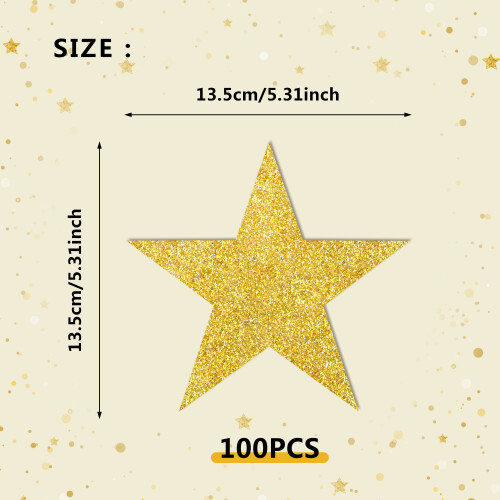 100er Pack Glitzernde Gold Fünfzackige Sternausschnitte Papierschnittmuster 1