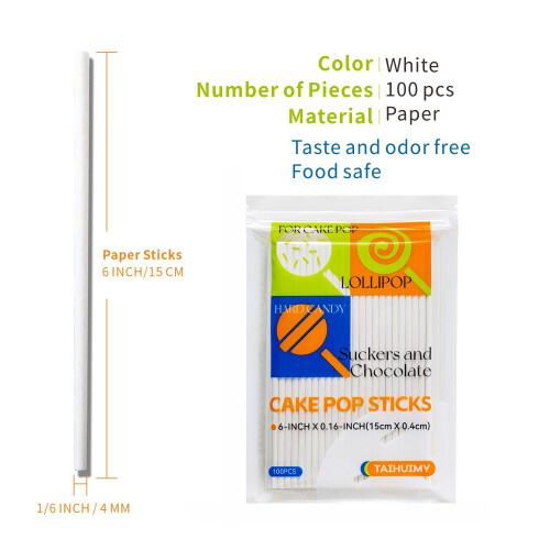 100 contagem 6 polegadas papel branco pirulito varas bolo pop varas otrio varas para biscoitos arco-ris doces chocolate bolo topper (dimetro 4mm) 1