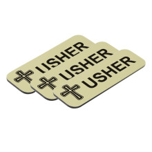 Usher 1 x 3"" naamplaatje/badge geborsteld gouden kruisontwerp (3-pack)