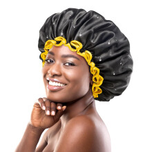mikimini Extra groe schwarze Duschhaube fr Damen und Herren, dicke lange Haarzpfe, wiederverwendbar, wasserdicht, doppellagig, XL-Badehaarhauben m