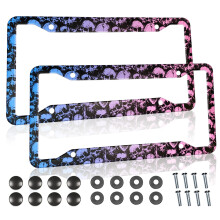 Cadres de plaque d'immatriculation cr   ne squelette plaque d'immatriculation cadre support couverture m   tal aluminium Halloween voiture    tiquette