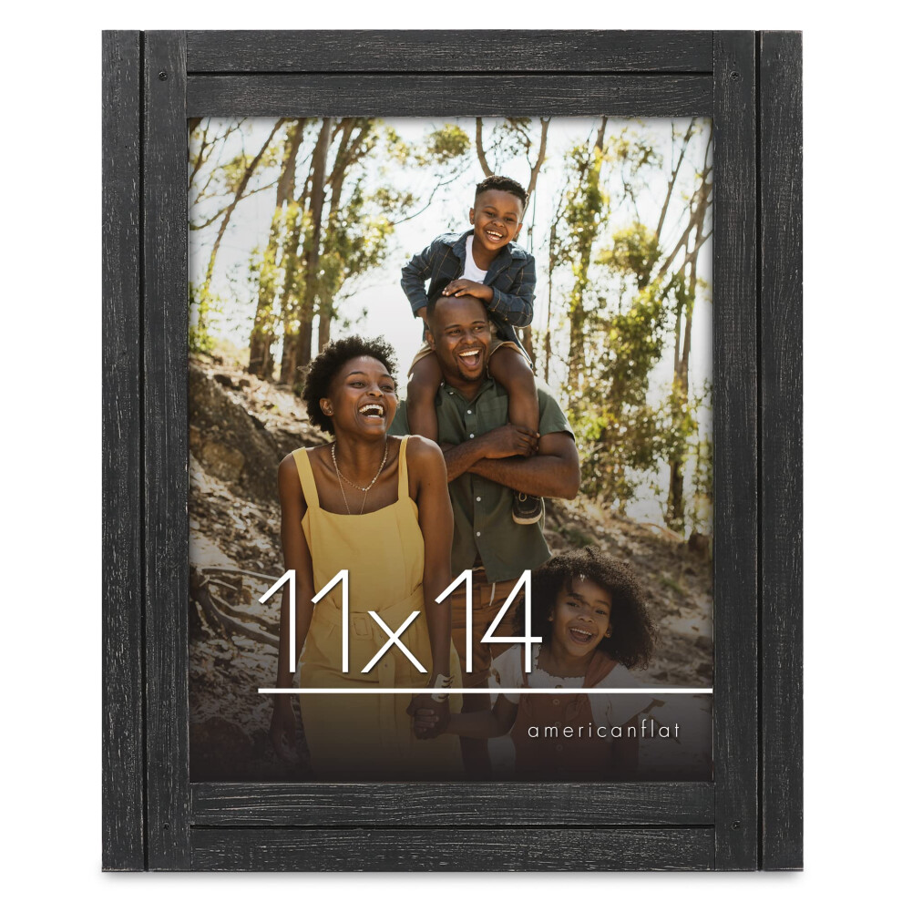 Cadre photo Americanflat 11x14 avec verre cristal poli - Collection Hampton - Cadres photo en bois vieilli pour exposition murale - Noir anthracite