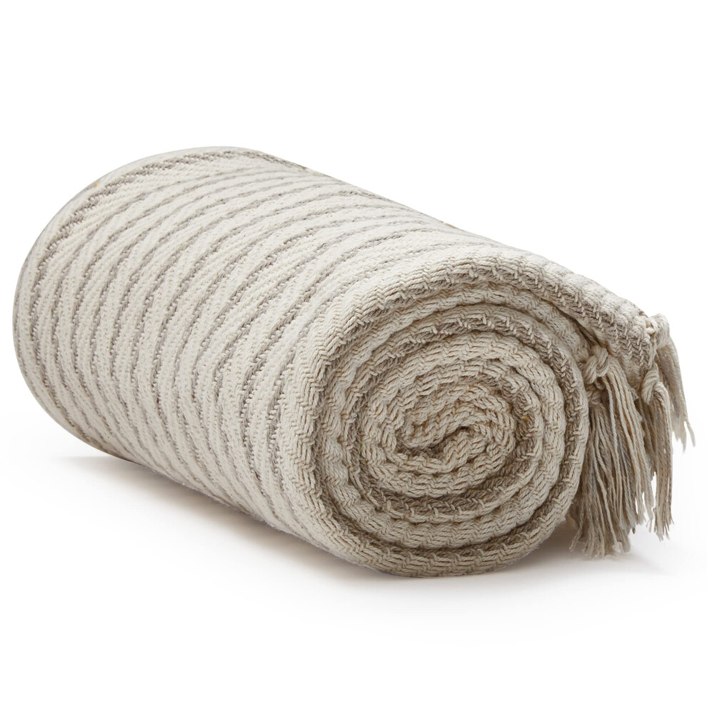 Plaid Americanflat pour canap    50x60 cm, rayures beige cr   me