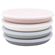 WeeSprout Bamboo Silicone Melamine Dishware Plate with Lids Set of 4 Kid-Sized Design for Leftovers Dishwasher Safe (Pink Green Gray and