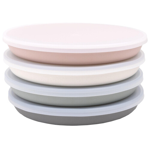 WeeSprout Pratos de Bambu, Silicone e Melamina com Tampas, Conjunto de 4, Design para Crianças