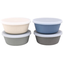 WeeSprout Bamboo Kids Bowls with Lids Set of Four 10 oz Kid-Sized Dinnerware Cereal Leftovers & Snack Bowl Dishwasher Safe (Blue Green Gray